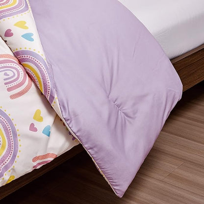 for Kids Rainbow Hearts 4-Piece Comforter Set - Beautiful Motif Design Bedding Set with Embrodery Print