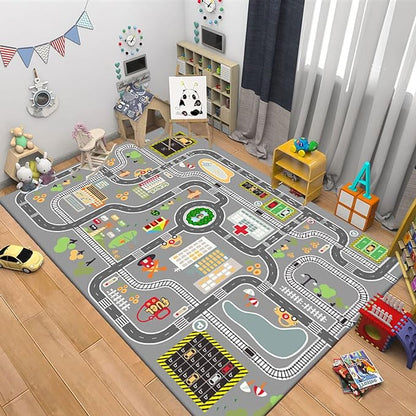 Kids Rug Play Mat Great for Playing with Cars and Toys,Educational Kid Road and Traffic City Life Carpet,Children Baby Fun Throw Rug for Bedroom Play Room,79X118Inch/200X300CM