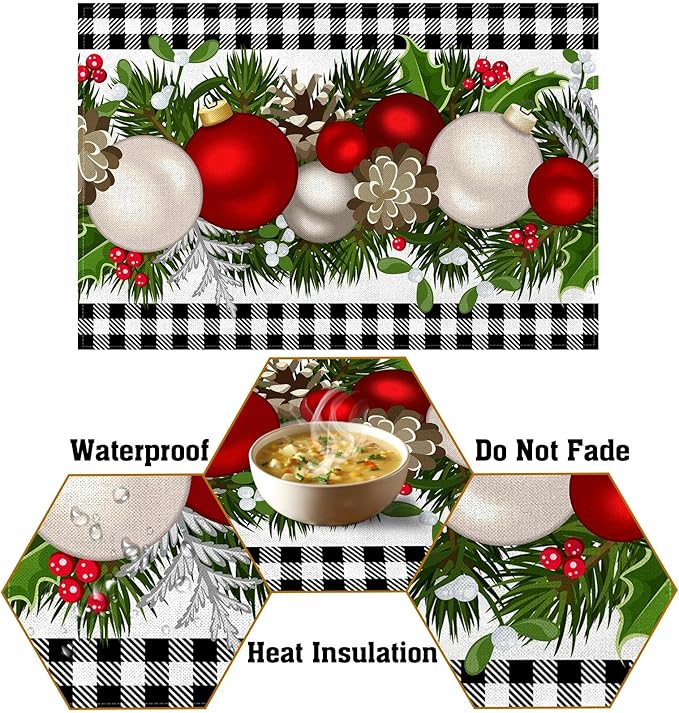 Nepnuser Black and White Gingham Christmas Placemats Set of 4 Buffalo Check Plaid Xmas Place Mats for Home Kitchen Dining Table Decoration