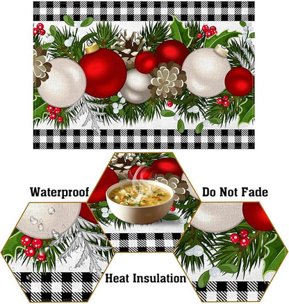 Nepnuser Black and White Gingham Christmas Placemats Set of 4 Buffalo Check Plaid Xmas Place Mats for Home Kitchen Dining Table Decoration