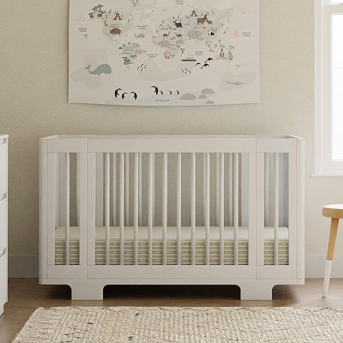Babyletto Yuzu Convertible All-Stages Bassinet, Midi, Full-Size Crib in White, Greenguard Gold Certified, Portable & Adjustable with Conversion Kits and Pads Included