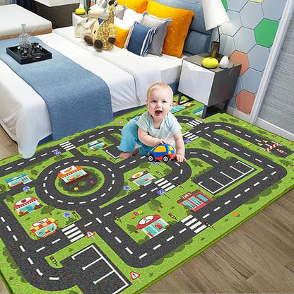 Car Rug Play Mat, Road Rug Carpet for Kids, City Life Educational Road Traffic Carpet for Ages 3-12 Years Old(140×200cm/55×79inch)