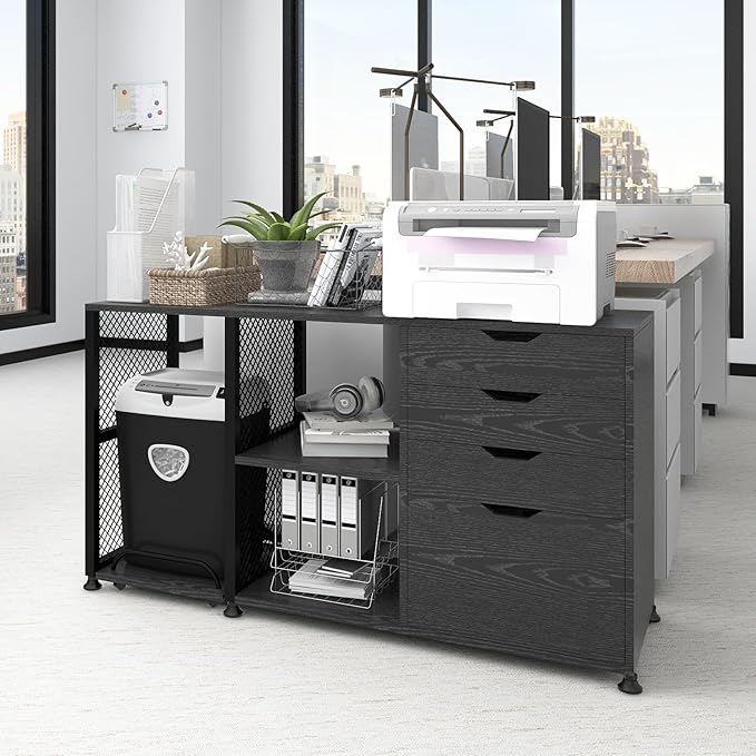 PUNCIA Office Lateral File Storage Cabinet with Paper Shredder Stand On Wheel Large Lateral Filing Cabinet with Drawers Filing Cabinet Organizer Printer Stand with Storage for Home Office