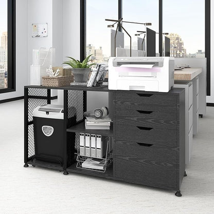PUNCIA Office Lateral File Storage Cabinet with Paper Shredder Stand On Wheel Large Lateral Filing Cabinet with Drawers Filing Cabinet Organizer Printer Stand with Storage for Home Office