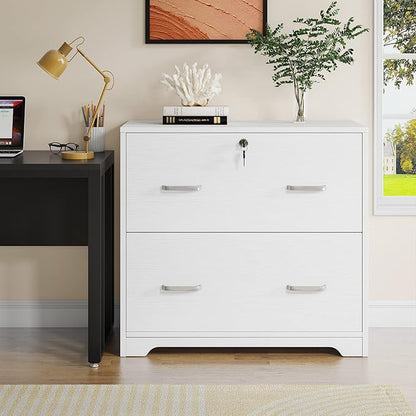 Lateral File Cabinet with 2 Drawers, 31.5 Inches Large Filing Cabinet for Hanging Letter/Legal/F4/A4 Size Files with Lock, Home Office, White
