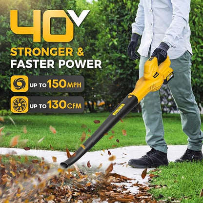 Alloyman 40V Max Cordless Leaf Blower, 150MPH/130CFM Electric Leaf Blowers, with 2 * 2.6AH Batteries & Fast Charger, 3 Speed Mode Lightweight Powered Leaf Blowers for Lawn Care/Snow Blowing