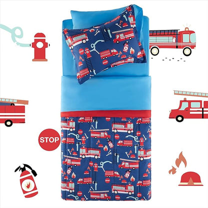 SLEEP ZONE Kids Bedding Comforter Set Full/Queen Size - 7 Pieces Super Cute & Soft Bedding Sets & Collections with Comforter, Sheet, Pillowcase & Sham - Fade Resistant Easy Care (Fire Truck)