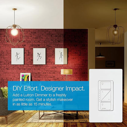 Lutron Caseta Original Smart Dimmer Switch With Wallplate (Lutron Smart Hub Required), for LED Lights, 150 Watt, Single-Pole/3-Way, No Neutral Required, PDW-6WCL-WH-A, White