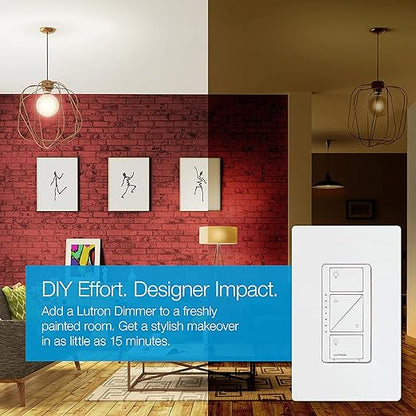 Lutron Caseta Original Smart Dimmer Switch (Lutron Smart Hub Required), for LED Lights, 150 Watt, Single-Pole/3-Way, No Neutral Required, PD-6WCL-WH 6-PACK, White, 6 Pack