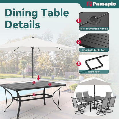 Pamapic 7 Pieces Patio Dining Set, Outdoor Dining Set All-Weather for Backyard Poolside Garden Deck, Modern Outdoor Table and Chairs Set with 6 Textilene Swivel Chairs,Gray