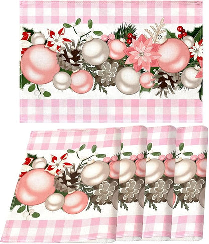 Nepnuser Pink and White Gingham Christmas Placemats Set of 4 Buffalo Check Plaid Xmas Decoration for Home Kitchen Dining Table Decoration