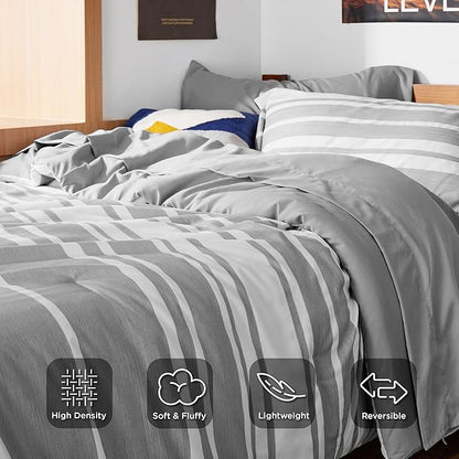 Bedsure Extra Long Twin XL Comforter Set, Grey Twin XL Bedding Set, All Season Dorm Room Essentials with 1 Pillow Sham, Flat Sheet, Fitted Sheet and 1 Pillowcase