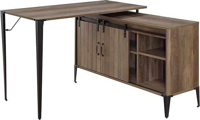 NicBex Laik-DW-00068-DX Desks, 48" W x 48" D x 31" H, Rustic Oak+Black