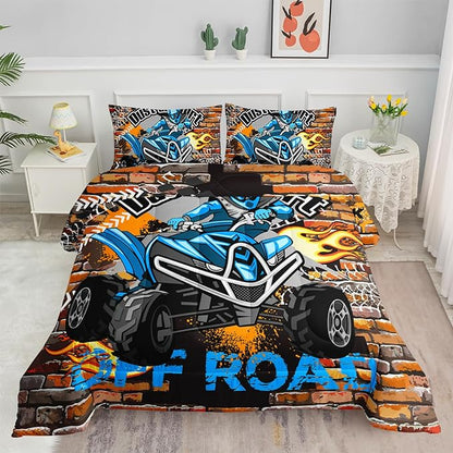 Axolotl Quad Bike Bedding Set Full,Dirt Bike Comforter Set,Extreme Sports Bedding Set,Sports Theme Comforter Set,Tractor Truck Bedding,Motorcycle Comforter for Kids Boys Teens,1 Quilt 2 Pillowcases