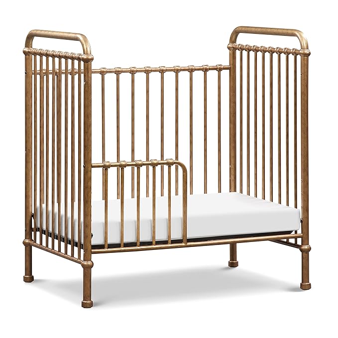 NAMESAKE Abigail 3-in-1 Convertible Mini Metal Crib in Vintage Gold, Greenguard Gold Certified