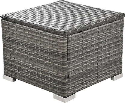 9-Pieces Outdoor Rattan Sectional Sofa Set, Wicker Patio Conversation Furniture with L-shape Couch&Storage Ottomans, Acacia Wood Coffee Table, for Garden Yard, Grey Wicker&Grey Cushion