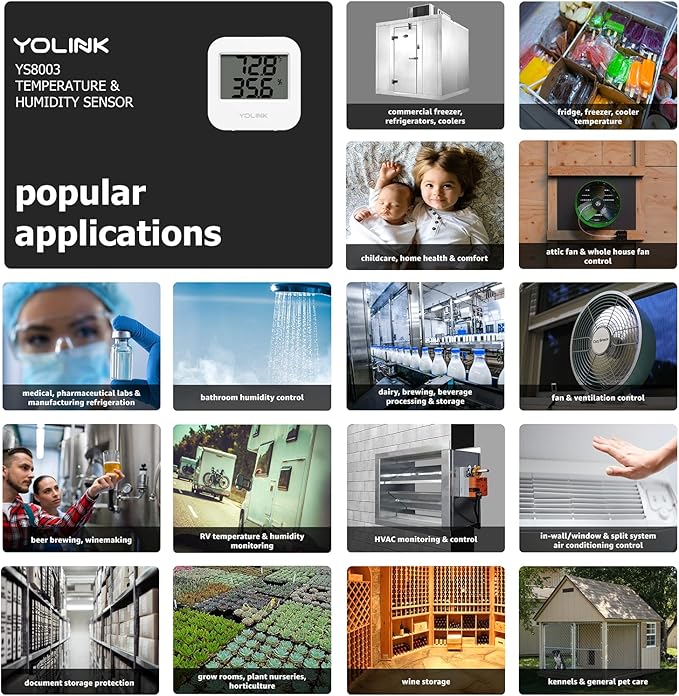 Smart Temperature Humidity Sensor Works w/Alexa IFTTT, 1/4 Mile Super Long Range Wireless Digital Hygrometer Indoor Thermometer Humidity Meter Temperature Humidity Monitor Sensor -YoLink Hub Required