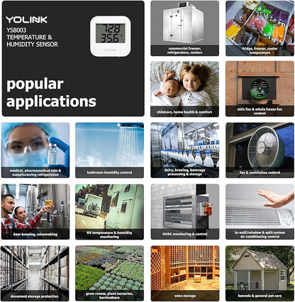 Smart Temperature Humidity Sensor Works w/Alexa IFTTT, 1/4 Mile Super Long Range Wireless Digital Hygrometer Indoor Thermometer Humidity Meter Temperature Humidity Monitor Sensor -YoLink Hub Required
