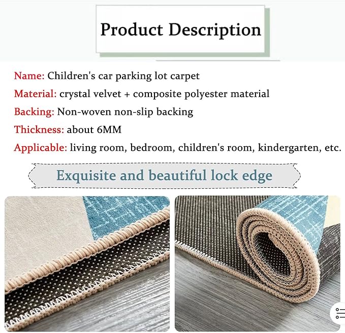 Kids Rug Play Mat Great for Playing with Cars and Toys,Educational Kid Road and Traffic City Life Carpet,Children Baby Fun Throw Rug for Bedroom Play Room,35X59Inch/90X150CM