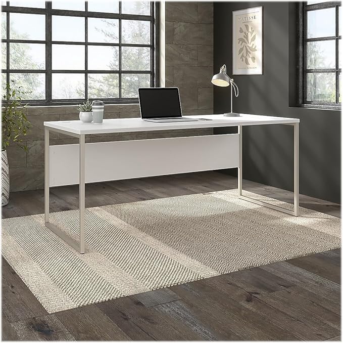 Bush Business Furniture Hybrid 72W x 30D Computer Table Desk with Metal Legs in White