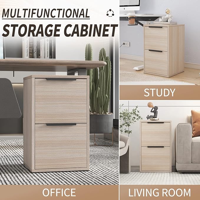 2 Drawer Wood File Cabinet,Vertical Wooden Storage Filing Cabinet for A4 or Letter Size,Under Desk Storage Cabinet for Home Office,Beige