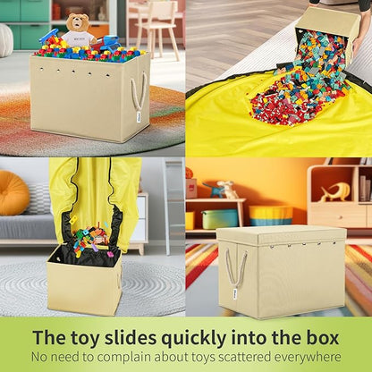 Toy Storage Box + Play Mat for Kids Toy Chest Organizer Toy Box for Toddlers Boys Girls Kids Toy Storage Organizer Storage Bins with Lids Large Toy Box Children's Rooms Nursery Playroom(ivory)