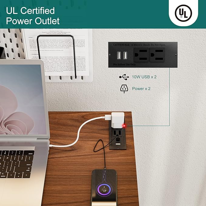 TEMI Computer Desk with Power Outlet - Portable Small with USB Ports, Durable Construction. Perfect Writing Desk, Study Table, and Office Table for Compact Spaces. Work Desk for Home Office Use.