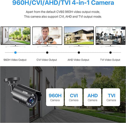 ZOSI 2.0MP 1080P HD 1920TVL Security Camera Hybrid 4-in-1 TVI/CVI/AHD/960H CVBS CCTV Camera Outdoor Indoor,80ft IR Night Vision,Weatherproof Bullet Camera For analog Surveillance DVR(Black)