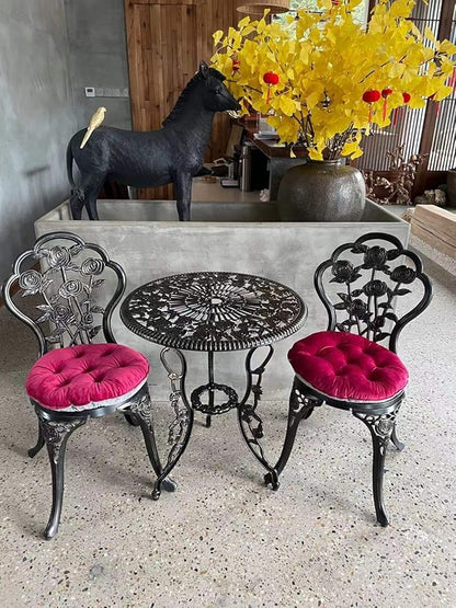 Mandolin Patio Table and Chairs,5 Piece Outdoor Dining Set,Rust-Resistant Cast Aluminum Bistro Set with Cushion.Rose Design (Copper)