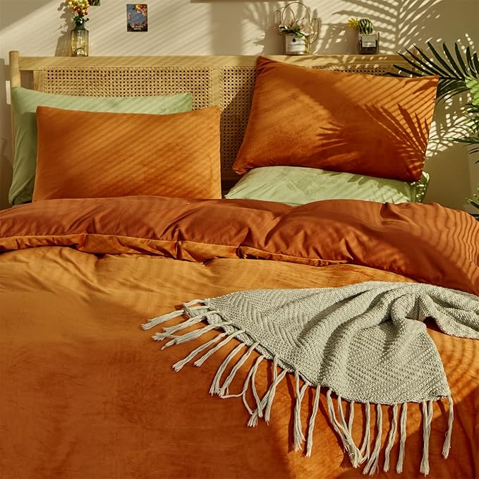 Burnt Orange Color Velvet Comforter Set Twin Solid Rust Color Flannel Velvet Bedding Comforter Set All Caramel Colour 3 PCs Shaggy Soft Warm and Durable Flannel Blanket Twin