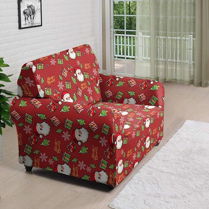 FKELYI Christmas Decor Red Sofa Slipcover for Living Room Santa Claus Sofa Couch Cover with Elastic Bottom Non-Slip Furniture Protector S