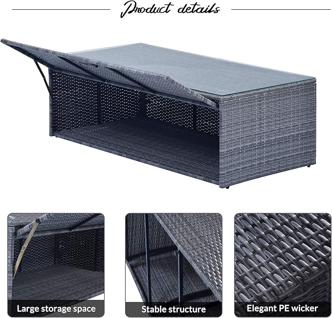 Merax Furniture 6-Piece All-Weather PE Rattan Patio Outdoor Conversation Set with Coffee Table,Wicker Sofas,Ottomans,Removable Cushions,Grey