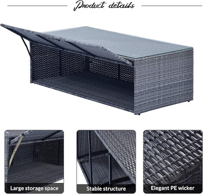 Merax Furniture 6-Piece All-Weather PE Rattan Patio Outdoor Conversation Set with Coffee Table,Wicker Sofas,Ottomans,Removable Cushions,Grey