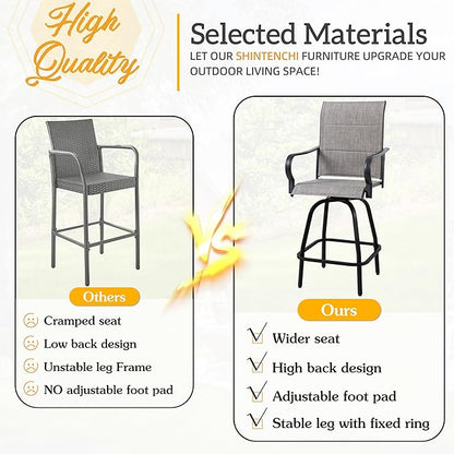 Shintenchi HGB-GR-C patio bar sets, Set of 2, Padded Gray