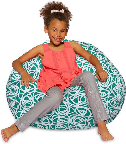 Posh Creations Bean Bag Chair for Kids, Teens, and Adults Includes Removable and Machine Washable Cover, 38in - Large, Canvas Roses Mint