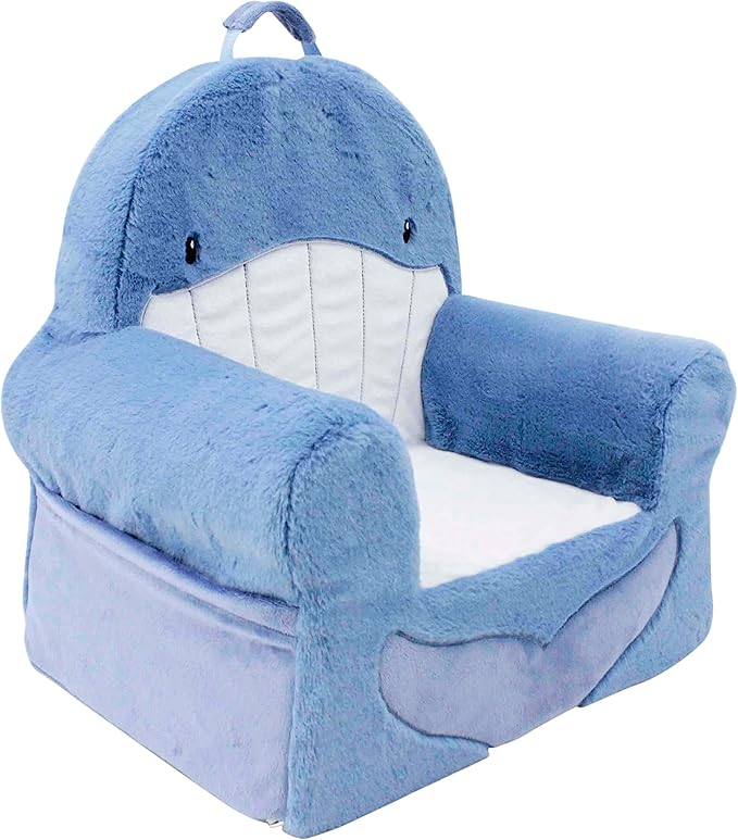 Soft Landing Animal Adventure Sweet Seats, Premium and Comfy Toddler Lounge Chair with Carrying Handle & Side Pockets – Blue Whale