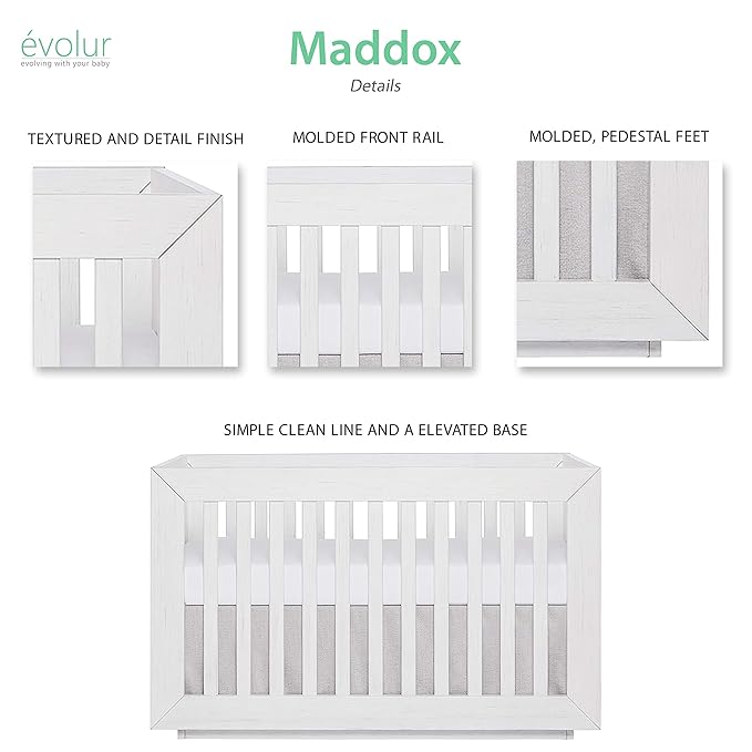 Dream On Me Evolur Maddox Modern Crib, Weathered White