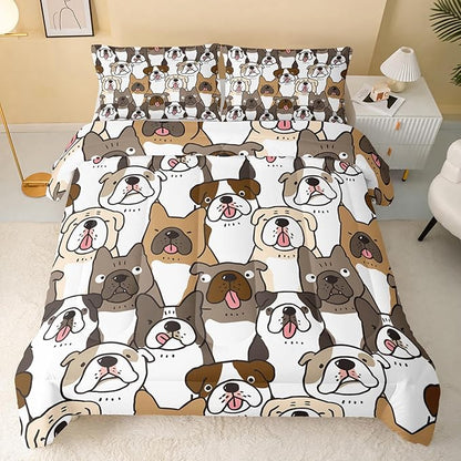 Kawaii Dog Comforter Queen Size,Dogs Comforter Set for Kids Teens Girls Boys,3Pcs Bedding Set Printed Comforter with 2 Pillowcases,Down Alternative,Soft and Lightweight，Queen Size