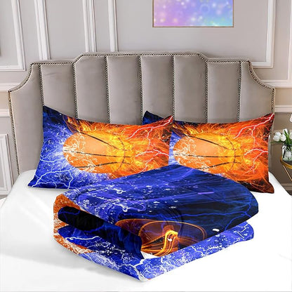 Basketball Comforter Set Queen Size Basketball Queen Comforter Sets for Boys Basketball Bedding Sport Microfiber Queen Bedding Set for Kids Boys Teens, 1 Comforter+2 Pillowcases
