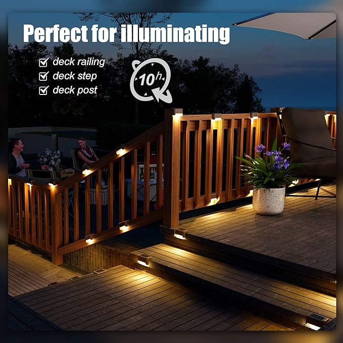 Greesum 3 Piece Rattan Patio Furniture Set with Rocking Chairs, Glass Table and SOLPEX 16 Pack Solar Deck Lights for Outdoor Stairs, Fence and Pathway