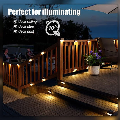 Greesum 3 Piece Rattan Patio Furniture Set with Rocking Chairs, Glass Table and SOLPEX 16 Pack Solar Deck Lights for Outdoor Stairs, Fence and Pathway