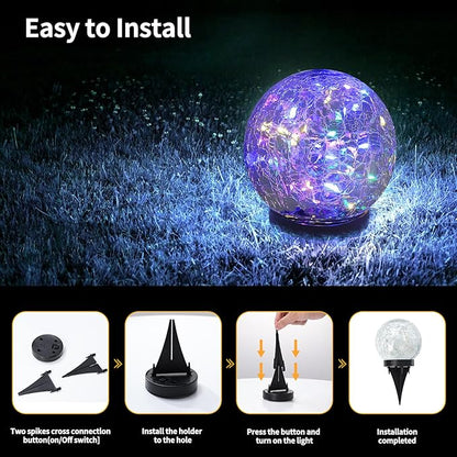 Solar Globe Lights Outdoor Waterproof-Solar Balls for Garden-Cracked Glass Ball Solar Lights Outdoor-Solar Orbs for Outside-Outdoor Decorations for Patio and Yard Lawn Backyard Decor