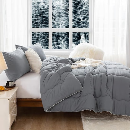 COTTEBED Warm Softness Twin Comforters Sets for Girls Kids College Dorm, Thick Breathable Fluffy Cozy Comfy Bed Down Comforter & Pillowsham Winter, Twin/Twin XL Dark Gray