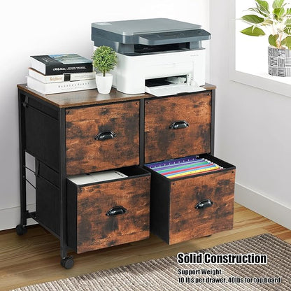 TOPSKY 4 Drawers Mobile Fabric Lateral File Cabinet with Casters for Letter SIze File (Black)