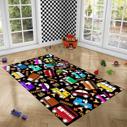 Car Rug Play Mat Kids Rugs for Playroom Car Rug for Boys Room Kids Mat Construction Play Mat Car Play Rug Car Carpet for Kids Carpet for Bedroom Truck Rugs for Boys Room,Black 3'×5'