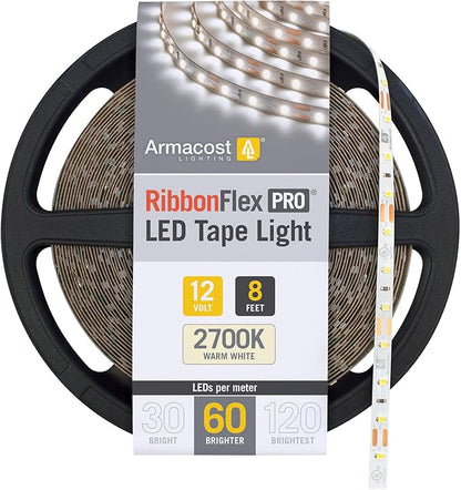 Armacost Lighting 132210 8.2 ft. LED Tape Light Soft White (2700K) RibbonFlex Pro Series 60, Dimmable, 250 Lumens per ft., 12-Volt