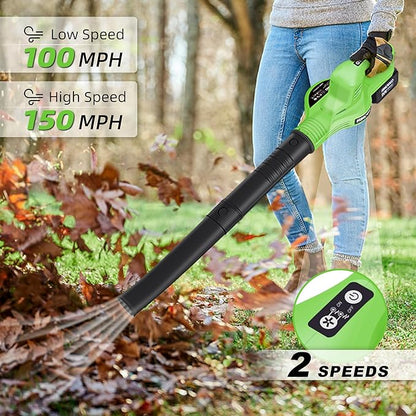 Cordless Leaf Blower 150MPH, Handheld Electric Leaf Blower with 4.0Ah Battery and Charger, 2 Speed Modes, 20V Battery Operated Leaf Blowers for Lawn Care, Patio, Blowing Leaves and Snow