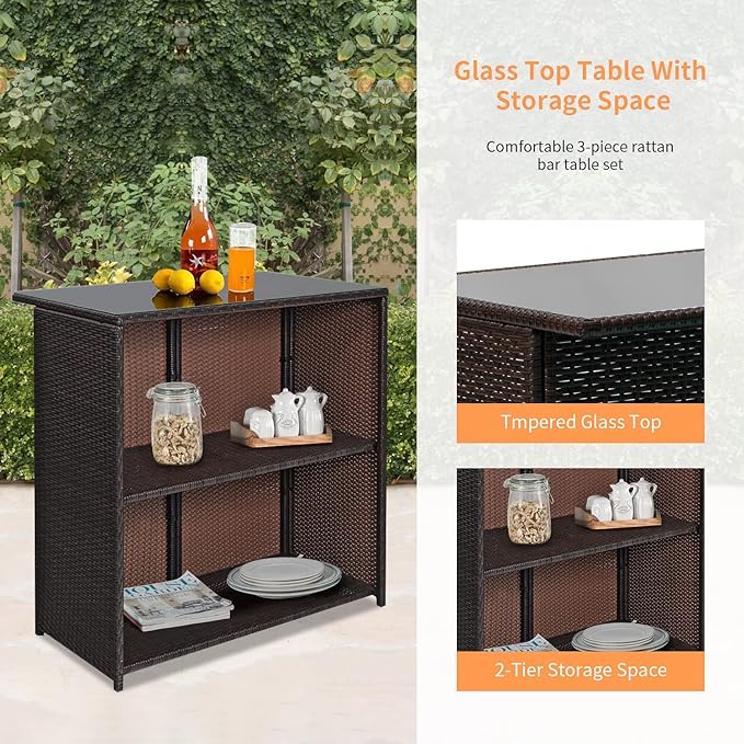 Wicker Patio Furniture 3 Piece Patio Set Chairs Wicker Outdoor Rattan Conversation Sets Bistro Set Coffee Table for Yard or Backyard