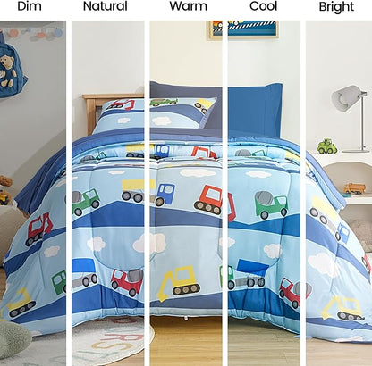SLEEP ZONE Full/Queen Size Comforter Set for Children, Durable Jersey Knitted Bedding for All Seasons with 1 Comforter(66"x90"), 2 Pillow Cases(20"x26") (Bulldozers,Full/Queen)
