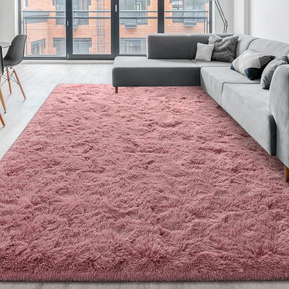 Super Soft Fluffy Shaggy Rugs for Living Room Bedroom, Fuzzy Plush Area Rugs for Girls Kids Room Nursery Home Decor, Furry Dorm Rug Cute Non-Slip Indoor Floor Carpet 6x9 Feet, Blush